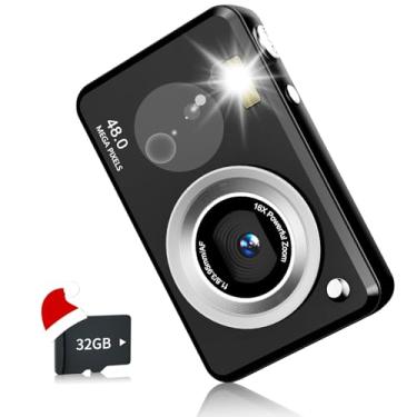 Imagem de Câmeras digitais FHD para crianças, meninos, meninas, compacta, digital, apontar e fotografar com zoom de 16 x, cartão de 32 GB, presente para crianças