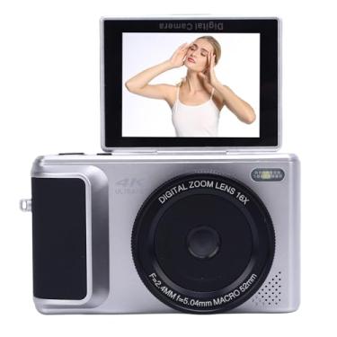 Imagem de Câmera Digital 4K para Fotografia, Câmera de Vlogging de 64MP Com Tela Flip de 2,8 Polegadas de 180 Graus, Came de Vídeo Retro Sem Espelho de Zoom 16x Com Estabilização (Prata)