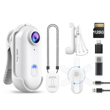 Imagem de BOBLOV Mini câmera corporal W4 2K, câmera vestível de 128 GB com clipe giratório de 360° e clipe magnético, 120 minutos para gravação, fácil de usar e levar para palestras, viagens e atividades ao ar