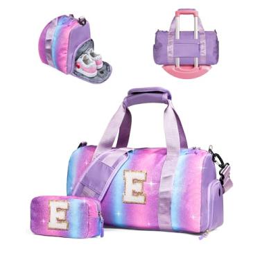 Imagem de Vogewood Presente para filhas, meninas, meninas, bolsa de ginástica com compartimento para sapatos, bolsas de fim de semana personalizadas para crianças, bolsa de viagem inicial com bolsa de maquiagem