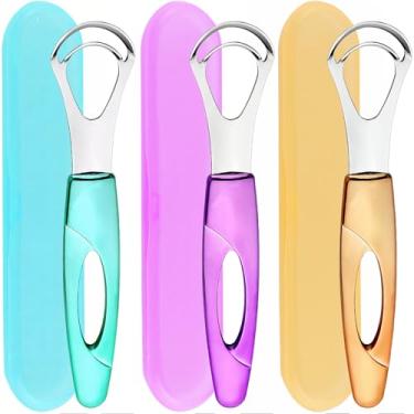 Imagem de Limpador de língua, raspador de língua, limpador de língua, raspador de língua, limpador de raspador de língua, ajuda a combater o mau hálito, raspadores de língua (roxo, azul e laranja)