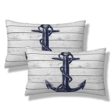 Imagem de LIBIFALL Capas de almofada lombar âncora azul marinho conjunto de 2 fronhas náuticas 30,5 x 50,8 cm capa de almofada quadrada costeira fronhas decorativas para sofá-cama de casa