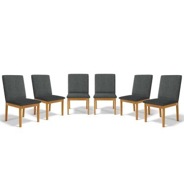 Imagem de Kit Com 6 Cadeiras Daniela Madeira Maciça Estofada Para Mesa De Jantar Detalhe De Madeira Nas Costas