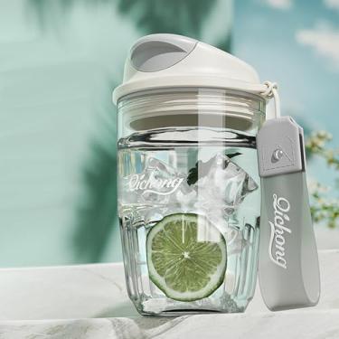 Imagem de DEARART Garrafa de água de xícara de café de 400 ml, design fofo, material TRITAN à prova de vazamento, bico estreito garrafa transparente com fivela, terno escritório, escola, ioga, viagem, branco