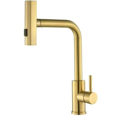 Imagem de Torneira de Cozinha Extensível Monocomando Ducha de Tripla Função Dourado Escovado