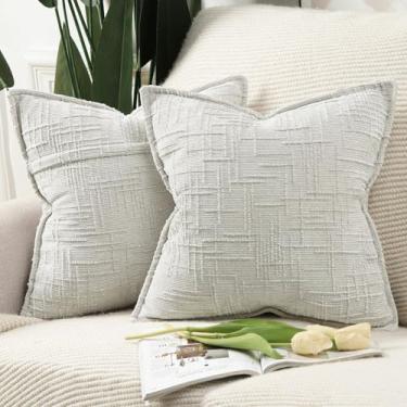 Imagem de MADIZZ Capas de almofada decorativas neutras de chenille 50 x 50 cm, cinza claro, pacote com 2 almofadas para sofá, sofá, boho, para cama, quarto, sala de estar, decoração de casa moderna