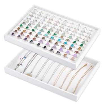 Imagem de PH PandaHall 2 bandejas de joias, 24 x 35 cm, suporte de joias para anéis, colares, pulseiras, organizador empilhável de joias de veludo para gaveta de casa, guarda-roupa, venda em loja de varejo