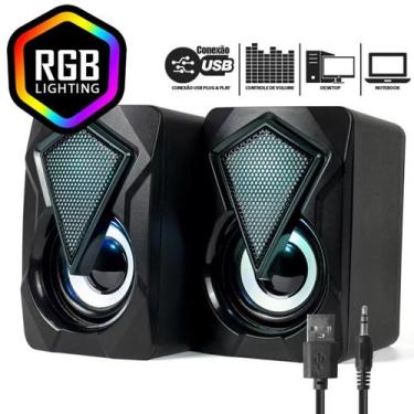 Imagem de Caixa Som Notebook Pc Usb P2 Luz Led Exbom 2 Alto Falantes