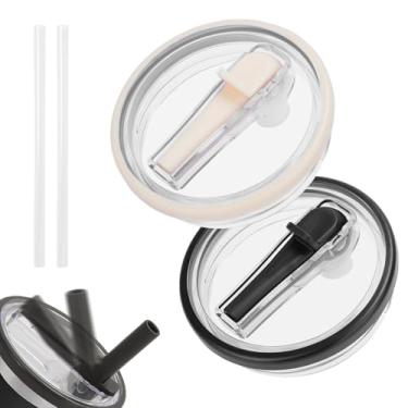 Imagem de Pacote com 2 tampas de copo de substituição de 1,134 g para Stanley, tampa flip à prova de vazamento para Stanley 1,134 g H2.0 Quencher (creme/preto)