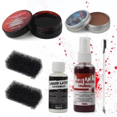 Imagem de BRIMFULITE Kit De Maquiagem Profissional Sfx, Efeitos Especiais Realistas Com 1 Peça Sangue Falso, Látex Líquido, Cera Para Cicatrizes, Gel Sangue, Espátula E 2 Esponjas Pontilhadas, Lavável Hallowe