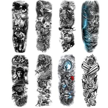 Imagem de Briyhose Mangas De Tatuagem Temporária Militar Para Homens, Grande Guerreiro Braço Inteiro, Soldado Patriótico, Falso, Adulto, Feminino, Adesivo Arma Leão Preto À Prova D'Água, Arte Corporal Pernas,
