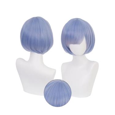 Imagem de OSIAS Peruca Rem Azul Misturado Com Franja Bob Rosa Pastel Cabelo Resistente Ao Calor