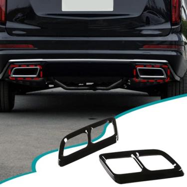 Imagem de Hudiriy Silenciador De Escapamento, Acabamento Em Decalque Para Cano Escape, Acessórios Externos Compatíveis Com Cadillac Xt6 2020 2021 (Preto)
