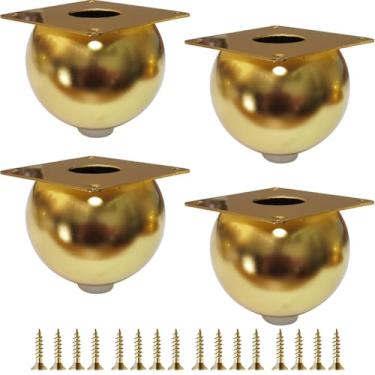 Imagem de Jaswass Golden Furniture Legs 7,6 cm, conjunto de 4 pés de aço banhado a ouro com almofadas de borracha para armários faça você mesmo, cama, sofá, mesa de centro (ouro)