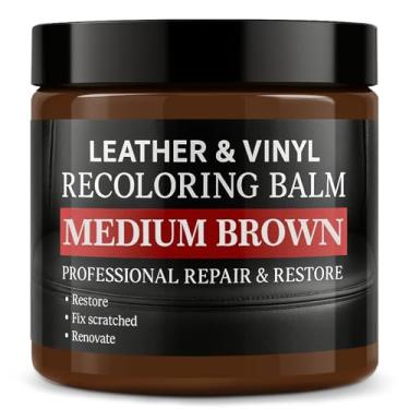 Imagem de Laxmorph Restaurador de cor de couro, bálsamo de recoloração de couro, removedor de arranhões, tinta de couro, kit de reparo de couro para sofás de móveis, assentos de carro, sapatos, bolsas, marrom