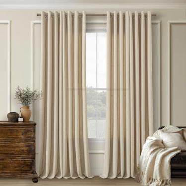 Imagem de Cortinas de linho Sand Oatmeal de 272 cm de comprimento, 2 painéis para sala de estar, quarto, linho, semitransparente, extralonga de 267 cm, cortina de linho com filtro de luz rural para piso de teto