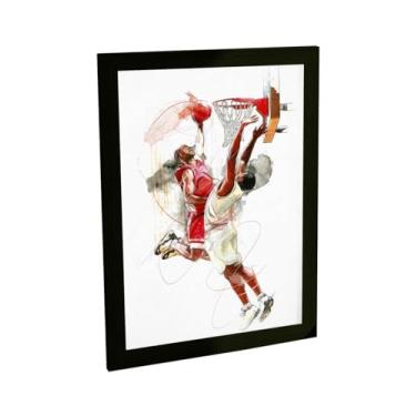 Imagem de Quadro Decorativo Basquete Enterrada Poster Ilustração Aquarela