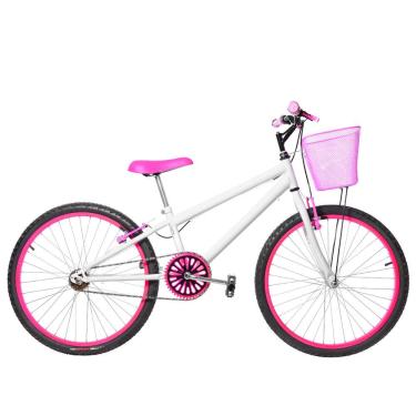Imagem de Bicicleta Feminina Aro 24 Alumínio Colorido Cor Branca E Pink