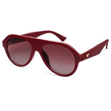 Imagem de VANLINKER Óculos de sol retrô aviador polarizado para homens e mulheres, óculos de sol com armação de plástico vintage anos 70 VL9750, C7 - Lente polarizada gradiente vermelho/armação vinho, Medium