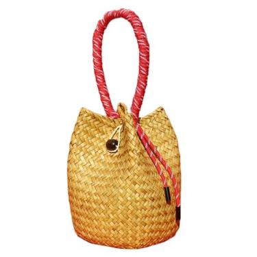 Imagem de Bolsa clutch de vime para mulheres 2025 moderna bolsa de mão macia bolsa de praia para noite carteira de bambu bolsa balde festa formatura, Vermelho, One Size