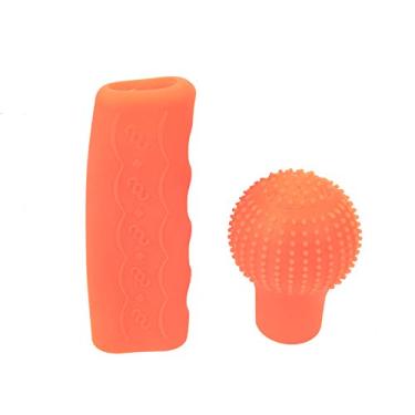 Imagem de Modengzhe Kit de tampa de alavanca de freio de mão de silicone e manípulo de câmbio, design antiderrapante em forma de bola 3D, capa protetora de manete de freio de mão (laranja)