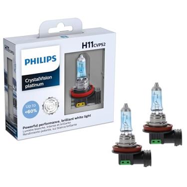 Imagem de Philips Automotive Lighting Lâmpada de farol automotivo H11 CrystalVision Platinum Atualização superior branca brilhante, para farol alto, farol baixo e posições de neblina (pacote com 2)