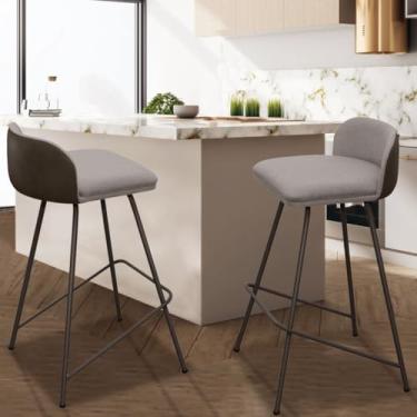 Imagem de Kit 2 Banqueta Luxo Alta Nobre - Estrutura em Aço na Cor Preta - Estofado em Linho Com Composê no Corino - Preto