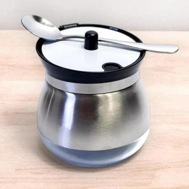 Imagem de Açucareiro De Vidro Com Tampa E Colher Revestido Em Aço Inox