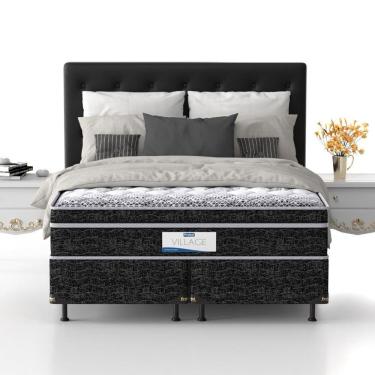 Imagem de Cama Box King Size Probel Village D28 Com Molas Pocket E Pillow Euro 68x193x203cm Branco Com Preto