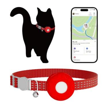 Imagem de Rastreador GPS para gatos, rastreador GPS impermeável para animais de estimação, coleira rastreadora GPS para gatos com fivela elástica de segurança, compatível com Apple Find My App (apenas iOS), sem