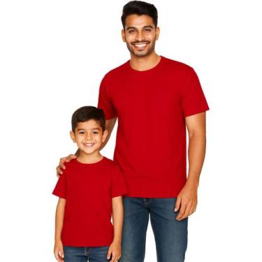 Imagem de Kit Camisetas Tal Pai Tal Filho Básica Lisa Vermelha Adulto e Infantil
