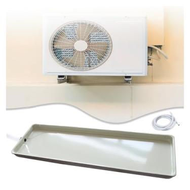 Imagem de YIQIFLY Bandeja de gotejamento de água condensada para ar condicionado, almofada de gotejamento universal com mangueira de plástico flexível e bandeja condensada para janela interna e externa (cinza