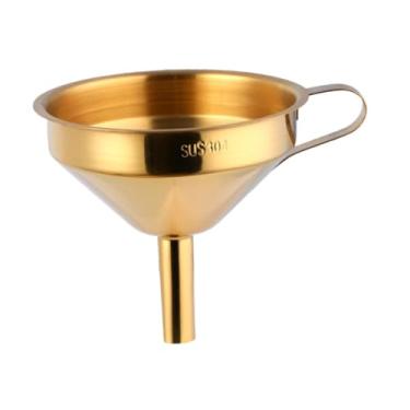 Imagem de Ｂｅｓｇａ Funil de óleo de cozinha Utensílios de cozinha aço inoxidável Resistente Fácil de limpar com filtro removível para encher recipientes Restaurante, Ouro