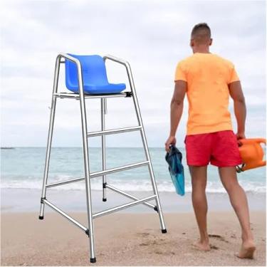 Imagem de Cadeira De Observação De Salva-vidas De Aço Inoxidável Para Piscinas De Praia Cadeira De árbitro De Quadra De Tênis 5,9 Pés 4,9 Pés 3,9 Pés De Altura Cadeir, 1.5m/59inch H