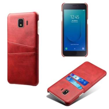 Imagem de Capas Compatível com Samsung Galaxy J2 CORE,Caso de couro PU-Tampa de telefone a prova de choque com 2 slots de cartão,Proteção anti-impressão digital e anti-gota-Red