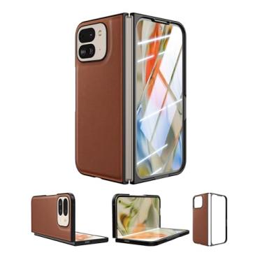 Imagem de Eastcoo Capa de couro fina para Pixel 9 Pro Fold (2024), [protetor de tela embutido] Suporte para carregamento sem fio, capa protetora ultrafina à prova de choque para Google Pixel 9 Pro Fold, marrom