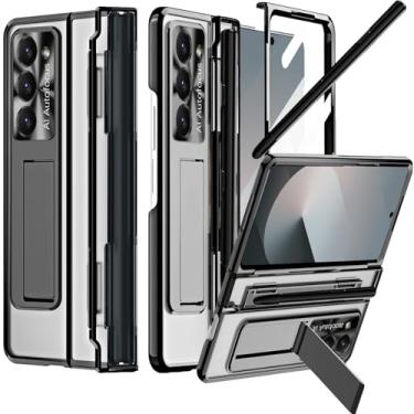 Imagem de NINKI Capa para Samsung Galaxy Z Fold 7 com suporte para caneta S e caneta, suporte oculto embutido protetor de dobradiça plana para Samsung Fold7 Stylus Slot Capa Galaxy Z Fold 7 com suporte – Preto