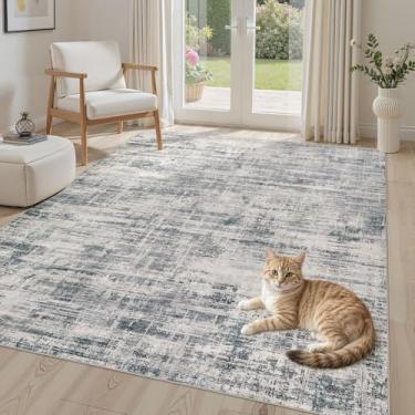 Imagem de UERMEI Tapete de área para sala de estar: 12 x 18 cm, lavável, neutro, abstrato, moderno, macio, antiderrapante, piso interno, tapete resistente a manchas para quarto, sala de jantar, escritório