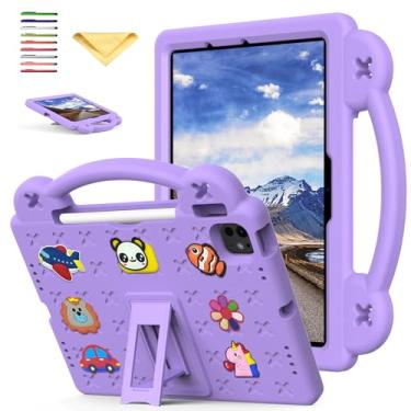 Imagem de UUcovers Capa infantil para iPad Pro 11 polegadas M4 (2024) 5ª geração com suporte para lápis/suporte/alça leve, fofa, macia, de silicone EVA à prova de choque, capa resistente, roxo claro