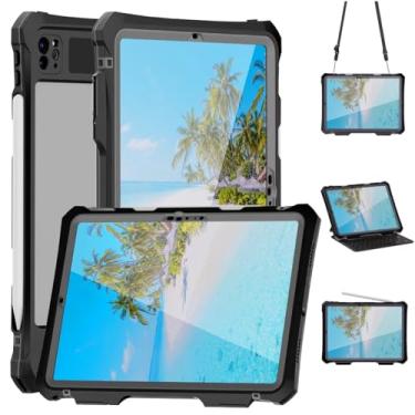 Imagem de Djuiofdja Capa À Prova D'Água Compatível Com Ipad Pro 11" M4 2024, Proteção Militar 360 Graus Contra Quedas, Suporte Para Alça, Protetor De Tela Transparente, Porta-Lápis Integrado 11, Preta