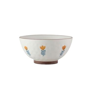 Imagem de Pratos de cerâmica de estilo nórdico simples e frescos resistentes a altas temperaturas - pequenas flores amarelas - tigela de pedra de 20 cm