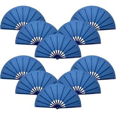 Imagem de QIRMIZI 10 peças de botas no chão leque de dança - Grande ventilador dobrável de rave para kung fu chinês, dança, festivais de música, carnavais, casamentos, eventos EDM, festas e decorações, azul