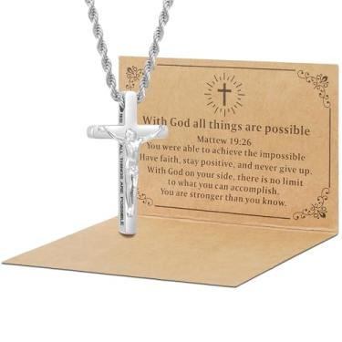 Imagem de DS Colar de cruz cristã para homens e mulheres - colares de crucifixo de aço inoxidável ouro 18K com versículo bíblico inspirador presente religioso para oração fé Jesus/Deus cristão católico joia
