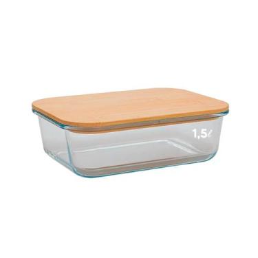 Imagem de Pote Hermético Vidro Refratário Travessa Tampa Bambu 1,5l Retangular -