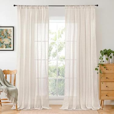 Imagem de BGment Cortinas longas de linho de 250 cm de comprimento para sala de estar, cortinas de janela de aveia para quarto decoração de fazenda com bolso de haste, textura rústica leve, rústica country