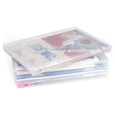 Imagem de FUIJOL Caixa de armazenamento de fotos 29 x 21 cm, 4 peças de recipiente portátil de armazenamento de jogos de tabuleiro, caixa de armazenamento de papel A4, organizador de artesanato e arquivos para