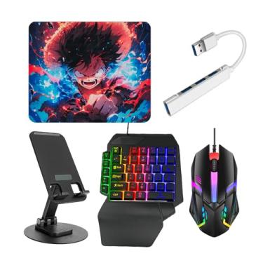 Imagem de Kit Mobilador Gamer Com Teclado One Hand Rgb + Mouse Óptico 1600dpi + Pad Speed Estampado + Hub Usb (MICRO USB V8)