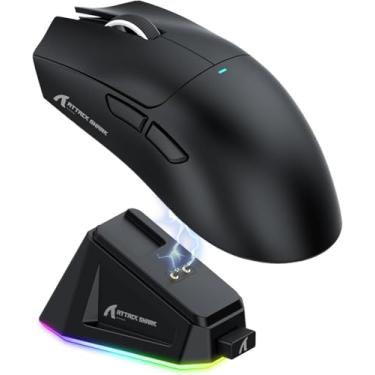 Imagem de ATTACK SHARK X11 Mouse para jogos com dock de carregamento magnético, sensor para jogos PixArt PAW3311, para sem fio/com fio BT/2.4G, 22000 DPI, mouses de escritório para jogos para Win11/Xbox(preto)