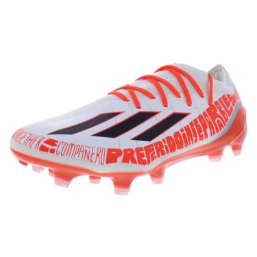 Imagem de adidas Tênis de futebol unissex adulto Speedportal Messi.3 Firm Ground, Branco/laranja/preto e branco, 40