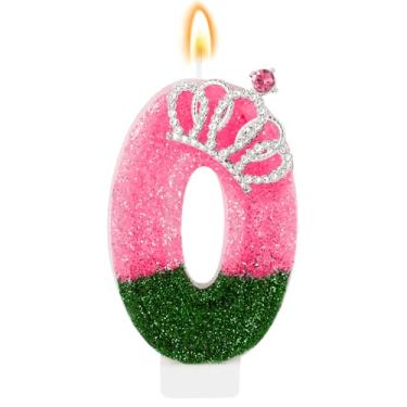 Imagem de IDIJOLI Wicked Vela de aniversário rosa e verde número 0 topo de bolo de aniversário decoração de cupcake decoração de festa temática de bruxa, aniversário, celebrações, suprimentos, lembrancinhas